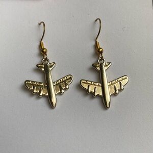 Handmade Gold Airplane Earrings Novelty Travel Aviation Pilot Gift Jewelry